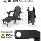 VINGLI - Set di 2 sedie Adirondack pieghevoli impermeabili con pouf, per esterni con poggiapiedi nascosti, seduta ergonomica pieghevole