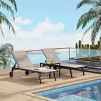 Set of 2 Outdoor Chaise Lounge Chairs with Wheels & Side Table, 5-Position Adjustable Patio Recliner, Heavy Duty Pool Lounger for Beach & Backyard