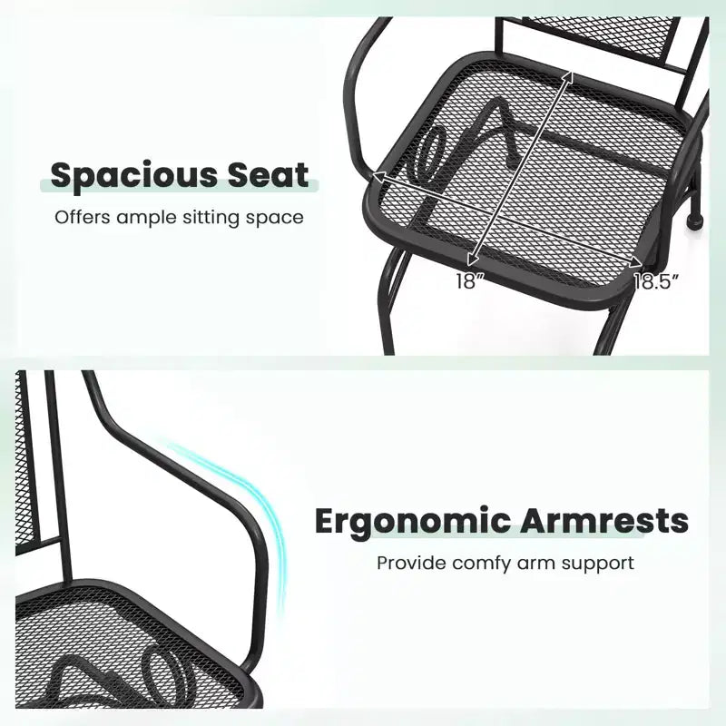 Costway Patio Rocking Chairs Set of 2 w/ Metal Mesh Backrest & Seat Armrests Gentle
