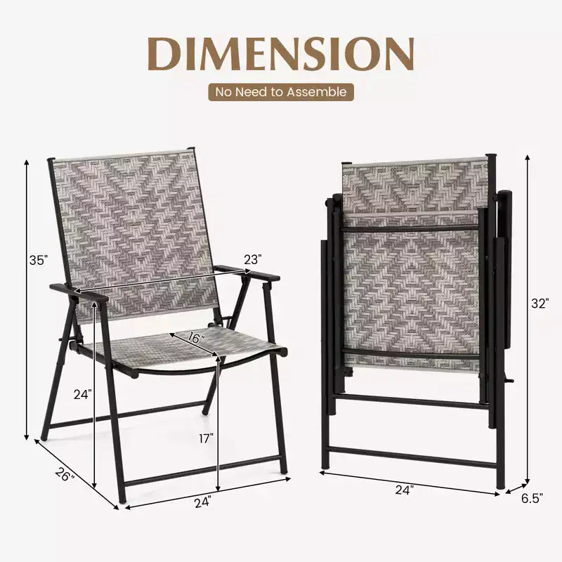 Costway Set of 4 Folding Chairs w/ Armrests Metal Frame for Garden No Assembly Patio
