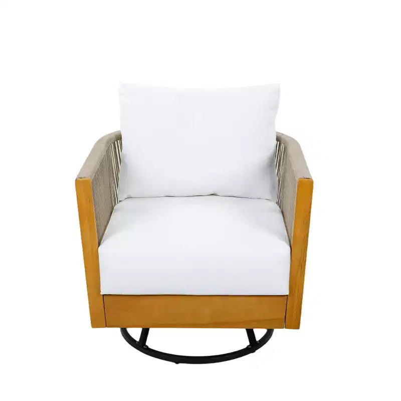 Christopher Knight Home Lucian Modern Patio Acacia Wood Handwoven Rope 360 Swivel Chair