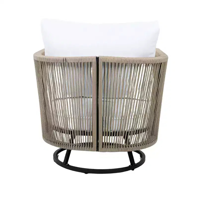 Christopher Knight Home Lucian Modern Patio Acacia Wood Handwoven Rope 360 Swivel Chair