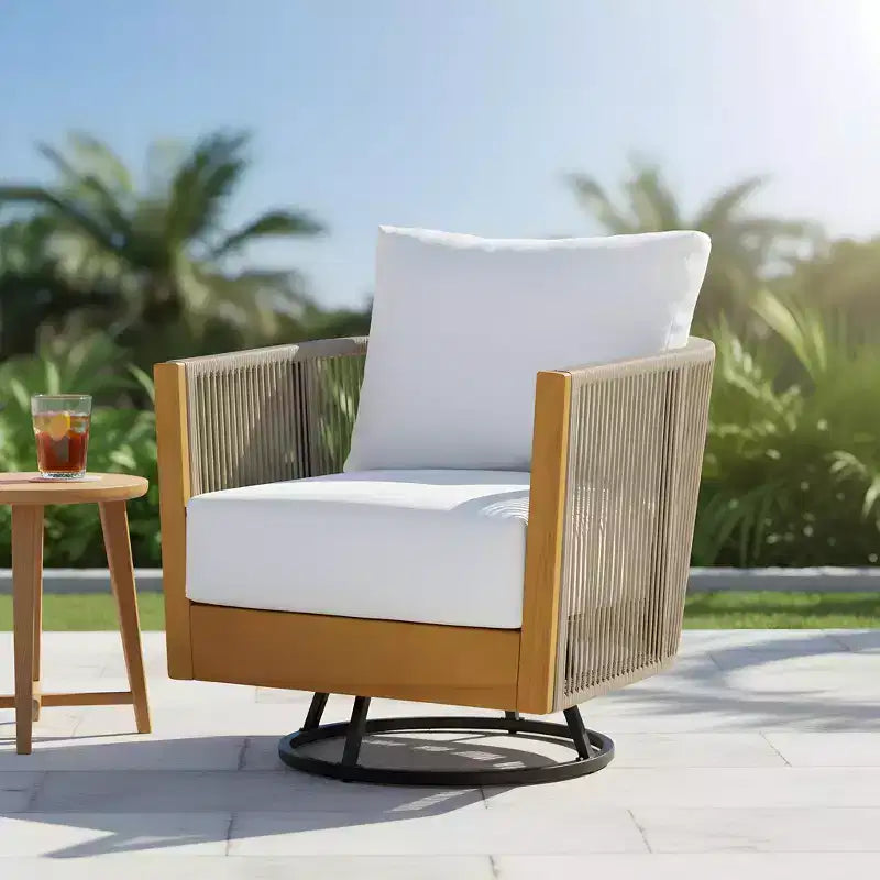 Christopher Knight Home Lucian Moderna Sedia Girevole a 360° da Patio in Legno di Acacia e Corda Intrecciata