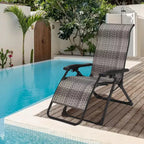2 poltrone reclinabili da esterno in rattan, reclinabile pieghevole regolabile con capacità di 150 kg, sedia reclinabile portatile in vimini resistente per bordo piscina, giardino, patio