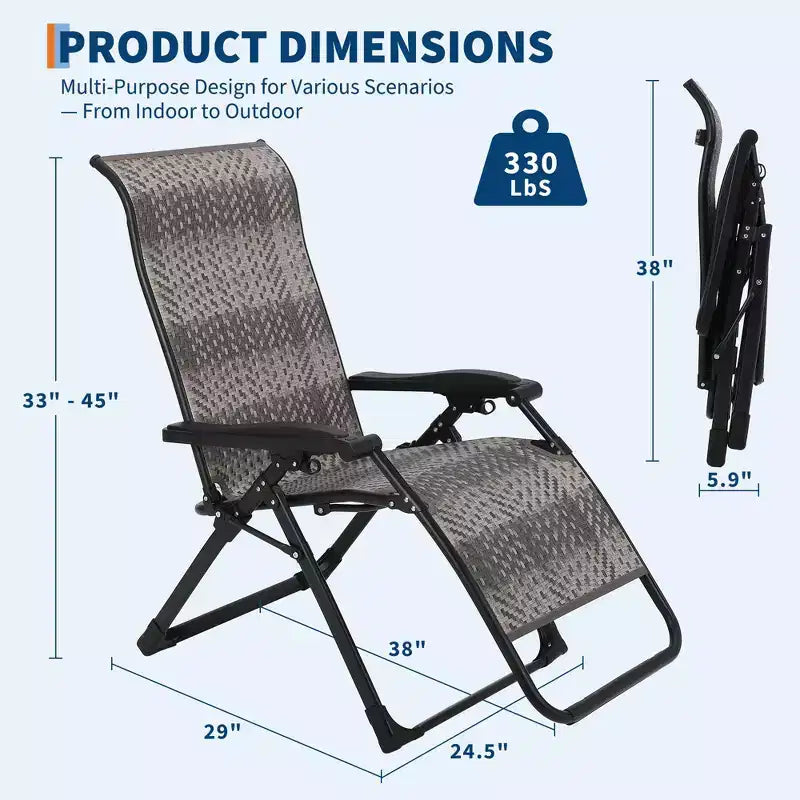 2 poltrone reclinabili da esterno in rattan, reclinabile pieghevole regolabile con capacità di 150 kg, sedia reclinabile portatile in vimini resistente per bordo piscina, giardino, patio