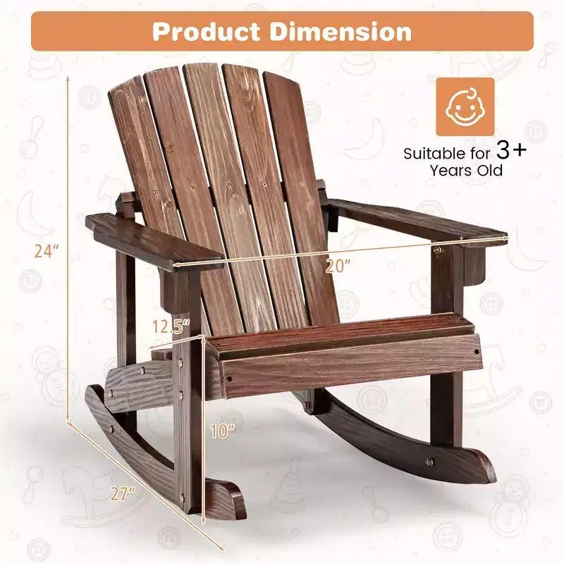 Costway 2 SEDIE A DONDOLO AD ADIRONDACK PER BAMBINI IN LEGNO MASSELLO, SCHIENALE A DOGHE, DA ESTERNO