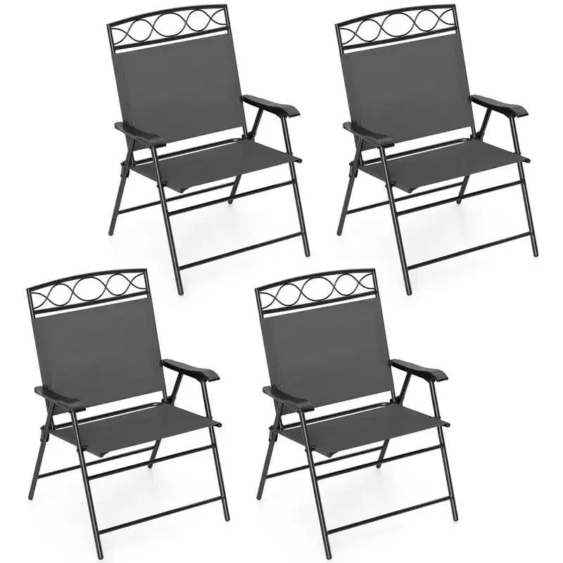Costway, set da 4 sedie pieghevoli da giardino con schienali e braccioli, struttura in metallo, per esterni