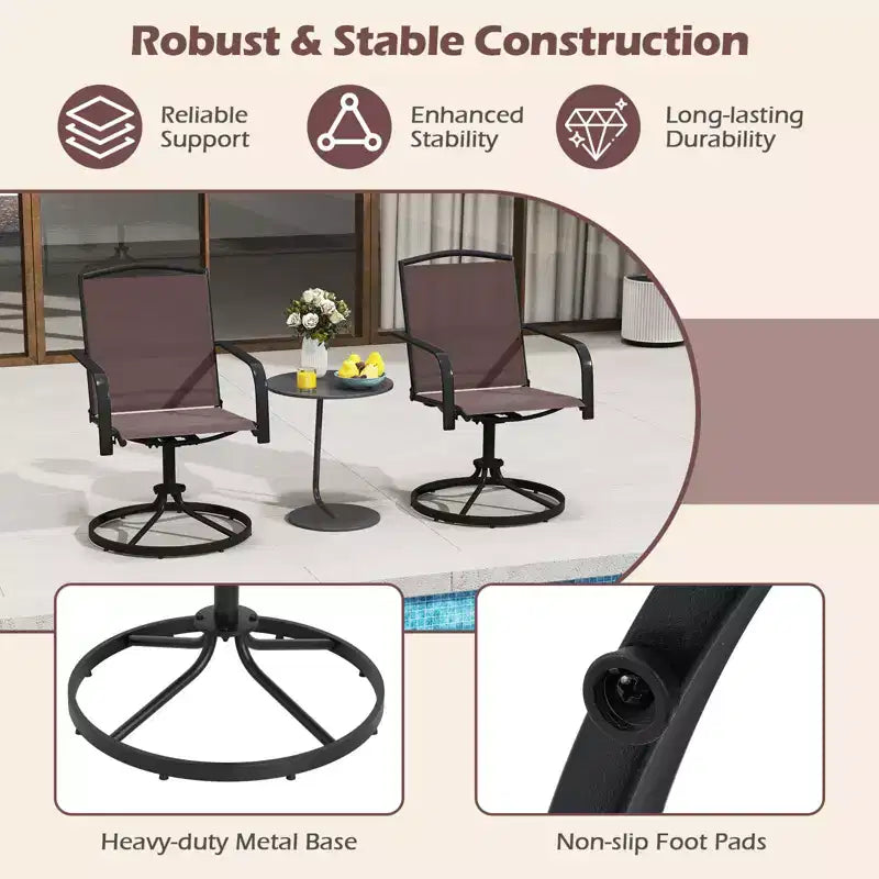 Costway Patio Swivel Chairs Set of 2/4 w/ High Back & Round Metal Base for Backyard