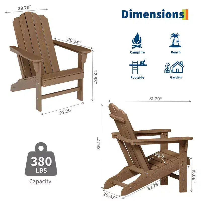 2-Pack Wood Grain Folding Adirondack Chairs, Weather-Resistant Plastic Outdoor Patio Chairs with Cup Holder & Wide Armrests, Ideal Lawn Chairs