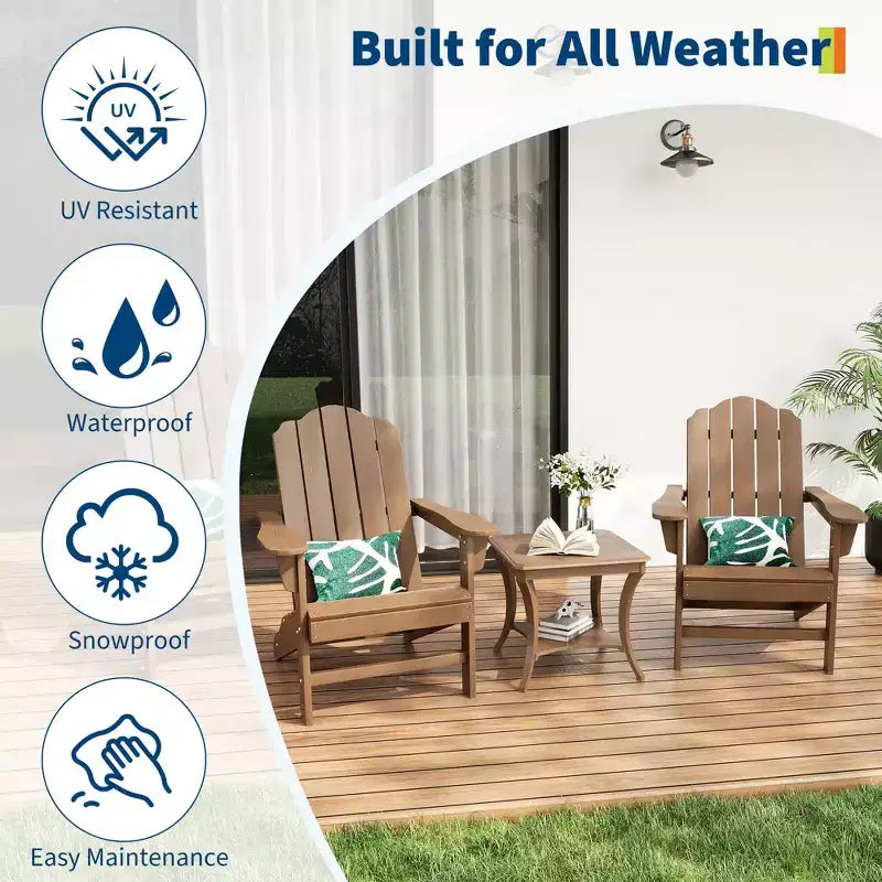 2-Pack Wood Grain Folding Adirondack Chairs, Weather-Resistant Plastic Outdoor Patio Chairs with Cup Holder & Wide Armrests, Ideal Lawn Chairs