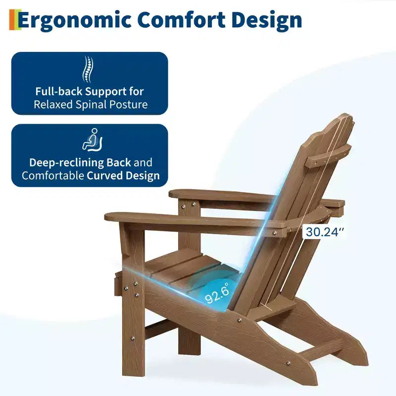 2-Pack Wood Grain Folding Adirondack Chairs, Weather-Resistant Plastic Outdoor Patio Chairs with Cup Holder & Wide Armrests, Ideal Lawn Chairs