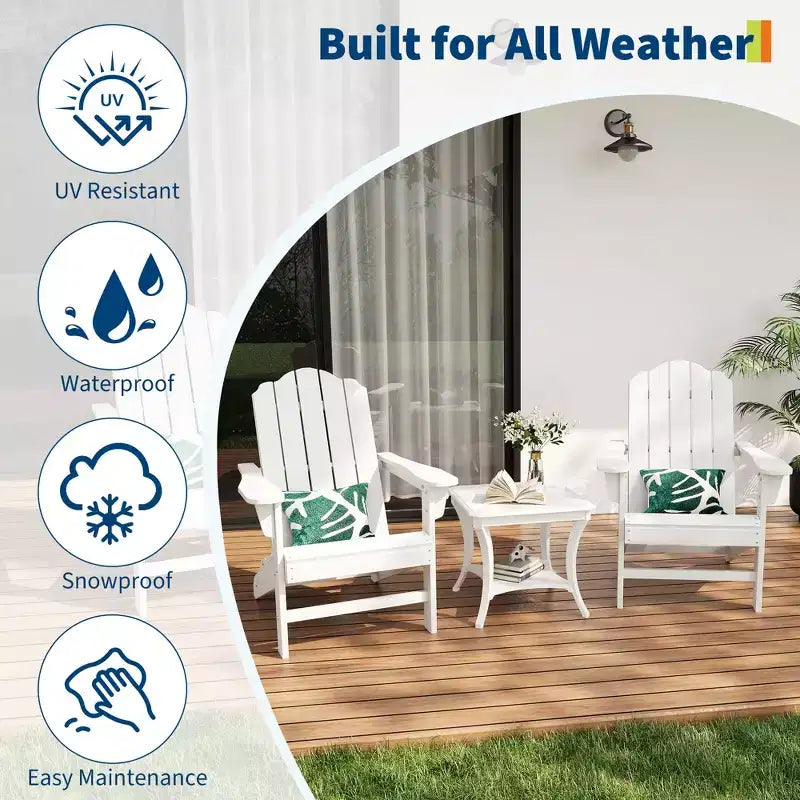 2-Pack Wood Grain Folding Adirondack Chairs, Weather-Resistant Plastic Outdoor Patio Chairs with Cup Holder & Wide Armrests, Ideal Lawn Chairs