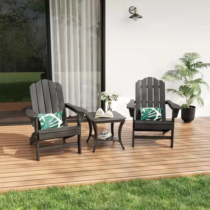2-Pack Wood Grain Folding Adirondack Chairs, Weather-Resistant Plastic Outdoor Patio Chairs with Cup Holder & Wide Armrests, Ideal Lawn Chairs