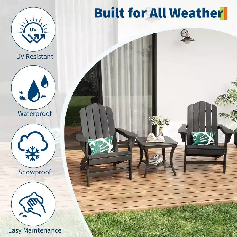 2-Pack Wood Grain Folding Adirondack Chairs, Weather-Resistant Plastic Outdoor Patio Chairs with Cup Holder & Wide Armrests, Ideal Lawn Chairs