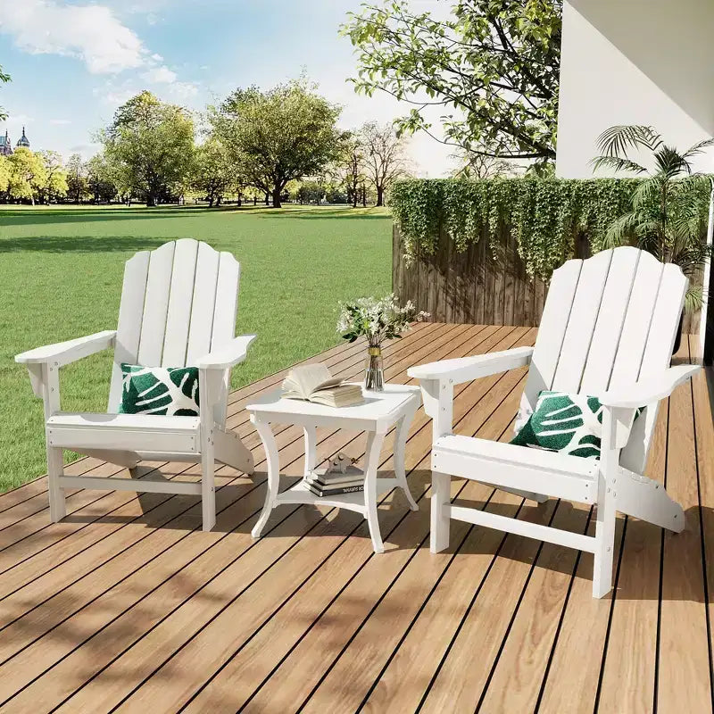 2-Pack Wood Grain Folding Adirondack Chairs, Weather-Resistant Plastic Outdoor Patio Chairs with Cup Holder & Wide Armrests, Ideal Lawn Chairs