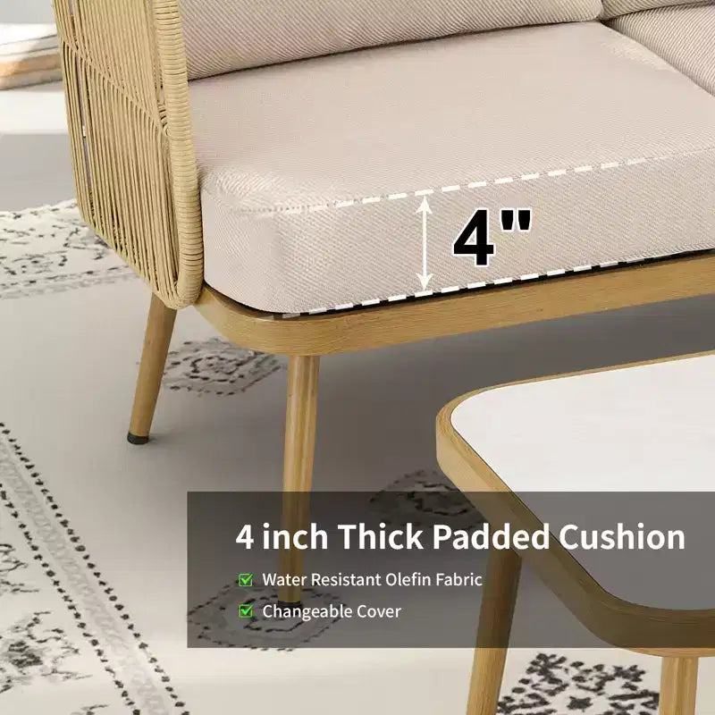 Set di 2 sedie a botte da esterno GDFStudio Calista Boho in vimini con cuscini