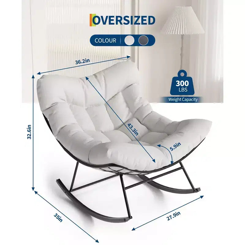 Sedia a dondolo Papasan da esterno resistente, dondolo da patio in metallo con cuscino impermeabile per portico, giardino, soggiorno e salotto interno