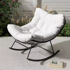 Sedia a dondolo Papasan da esterno resistente, dondolo da patio in metallo con cuscino impermeabile per portico, giardino, soggiorno e salotto interno