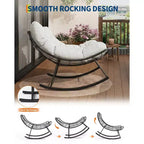 Sedia a dondolo Papasan da esterno resistente, dondolo da patio in metallo con cuscino impermeabile per portico, giardino, soggiorno e salotto interno