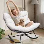 Sedia a dondolo Papasan da esterno resistente, dondolo da patio in metallo con cuscino impermeabile per portico, giardino, soggiorno e salotto interno