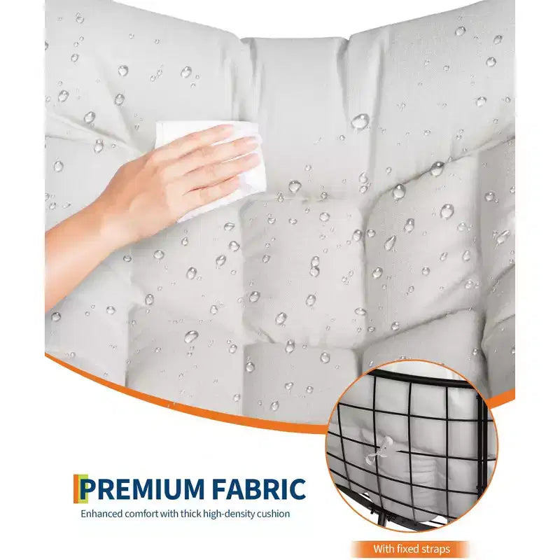 Sedia a dondolo Papasan da esterno resistente, dondolo da patio in metallo con cuscino impermeabile per portico, giardino, soggiorno e salotto interno
