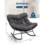 Sedia a dondolo Papasan da esterno resistente, dondolo da patio in metallo con cuscino impermeabile per portico, giardino, soggiorno e salotto interno