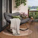 Sedia a dondolo Papasan da esterno resistente, dondolo da patio in metallo con cuscino impermeabile per portico, giardino, soggiorno e salotto interno