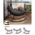 Sedia a dondolo Papasan da esterno resistente, dondolo da patio in metallo con cuscino impermeabile per portico, giardino, soggiorno e salotto interno