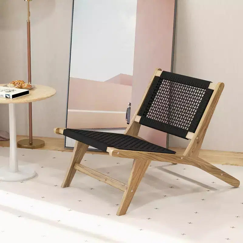 Costway in Teak Moderno Mid-Century con Seduta e Schienale in Corda Intrecciata a Mano per Patio