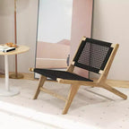 Costway in Teak Moderno Mid-Century con Seduta e Schienale in Corda Intrecciata a Mano per Patio