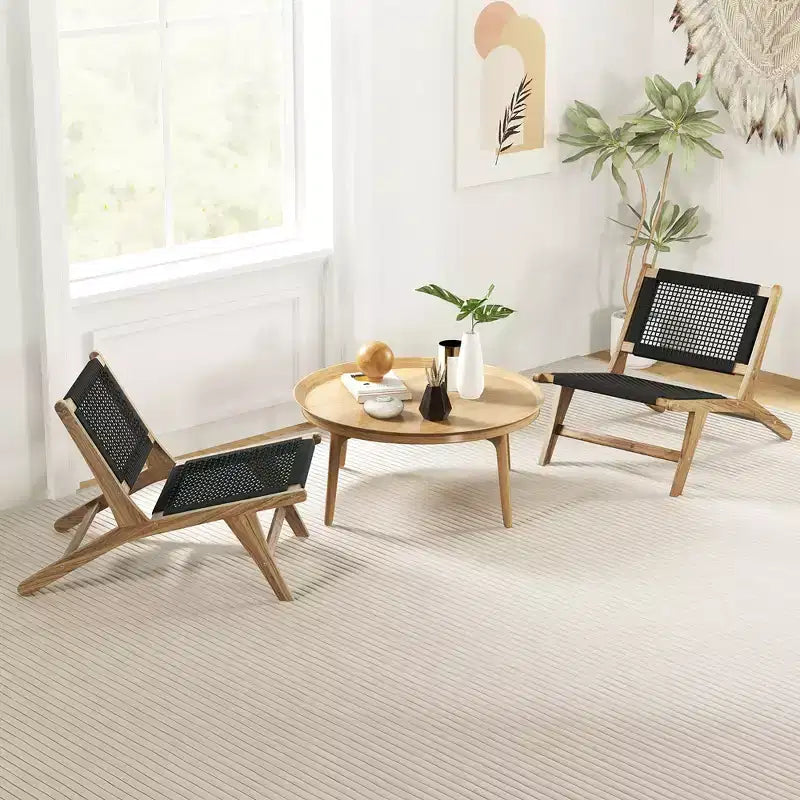 Costway in Teak Moderno Mid-Century con Seduta e Schienale in Corda Intrecciata a Mano per Patio