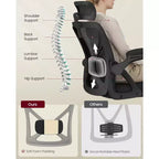 VASAGLE Sedia da Ufficio Ergonomica con Schienale in Rete, Supporto Lombare e Poggiatesta Regolabili, Funzione di Inclinazione a 90-105°, Sedile Ampio, Braccioli Ribaltabili