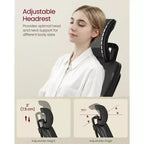 VASAGLE Sedia da Ufficio Ergonomica con Schienale in Rete, Supporto Lombare e Poggiatesta Regolabili, Funzione di Inclinazione a 90-105°, Sedile Ampio, Braccioli Ribaltabili