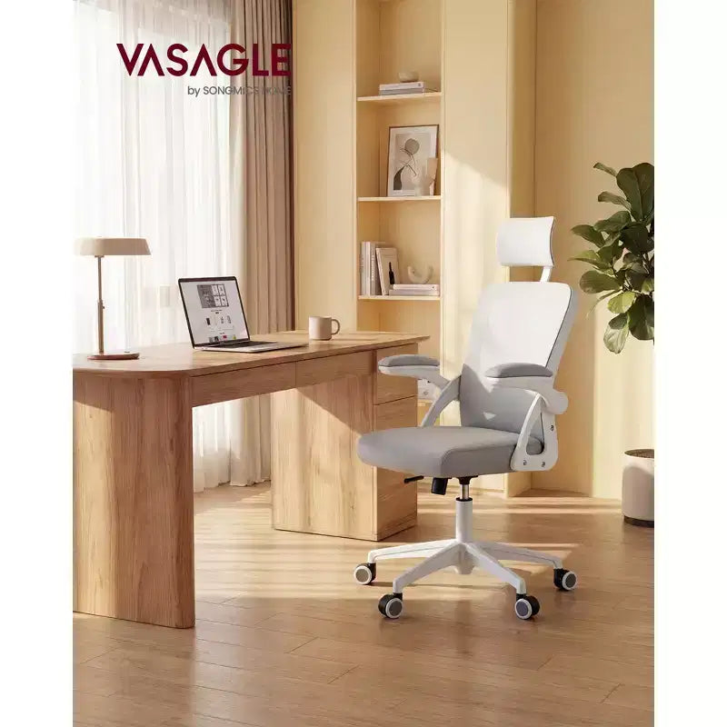 VASAGLE Sedia da Ufficio Ergonomica con Schienale in Rete, Supporto Lombare e Poggiatesta Regolabili, Funzione di Inclinazione a 90-105°, Sedile Ampio, Braccioli Ribaltabili