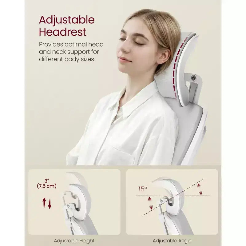 VASAGLE Sedia da Ufficio Ergonomica con Schienale in Rete, Supporto Lombare e Poggiatesta Regolabili, Funzione di Inclinazione a 90-105°, Sedile Ampio, Braccioli Ribaltabili