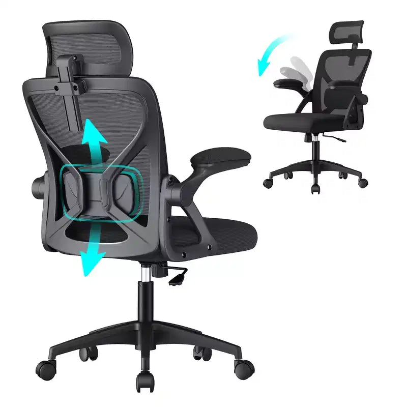 VASAGLE Sedia da Ufficio Ergonomica con Schienale in Rete, Supporto Lombare e Poggiatesta Regolabili, Funzione di Inclinazione a 90-105°, Sedile Ampio, Braccioli Ribaltabili