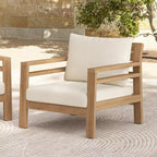 ModernLuxe Outdoor Acacia Wood Patio Chair, Farmhouse Armchair with Water-Resistant Cushions for Garden, Balcony, Backyard, Light Teak+Beige