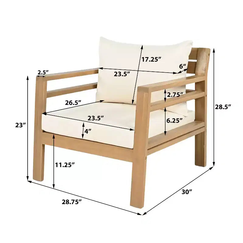 ModernLuxe Outdoor Acacia Wood Patio Chair, Farmhouse Armchair with Water-Resistant Cushions for Garden, Balcony, Backyard, Light Teak+Beige