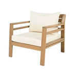 ModernLuxe Outdoor Acacia Wood Patio Chair, Farmhouse Armchair with Water-Resistant Cushions for Garden, Balcony, Backyard, Light Teak+Beige