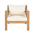 ModernLuxe Outdoor Acacia Wood Patio Chair, Farmhouse Armchair with Water-Resistant Cushions for Garden, Balcony, Backyard, Light Teak+Beige