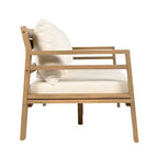 ModernLuxe Outdoor Acacia Wood Patio Chair, Farmhouse Armchair with Water-Resistant Cushions for Garden, Balcony, Backyard, Light Teak+Beige
