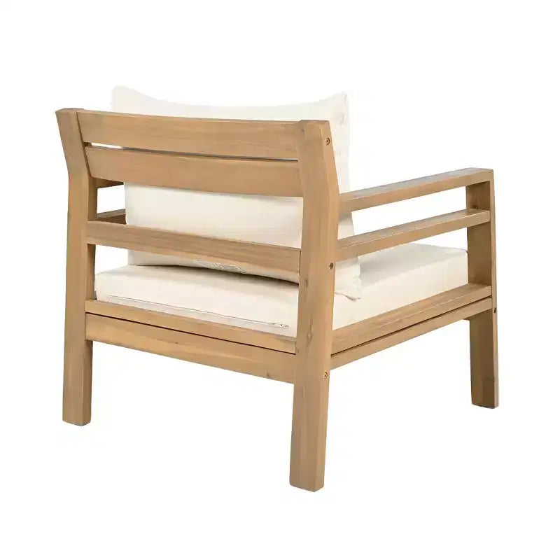 ModernLuxe Outdoor Acacia Wood Patio Chair, Farmhouse Armchair with Water-Resistant Cushions for Garden, Balcony, Backyard, Light Teak+Beige