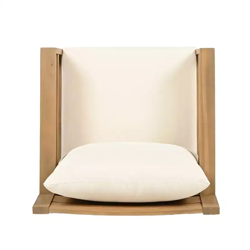 ModernLuxe Outdoor Acacia Wood Patio Chair, Farmhouse Armchair with Water-Resistant Cushions for Garden, Balcony, Backyard, Light Teak+Beige