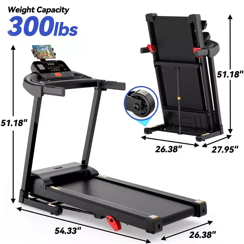 Tapis Roulant Portatile con Inclinazione, Pedana Pieghevole da 3,25HP con Manubrio, Tapis Roulant Pieghevole 3-in-1 per Casa Ufficio Spazi Piccoli con Motore Silenzioso Brushless