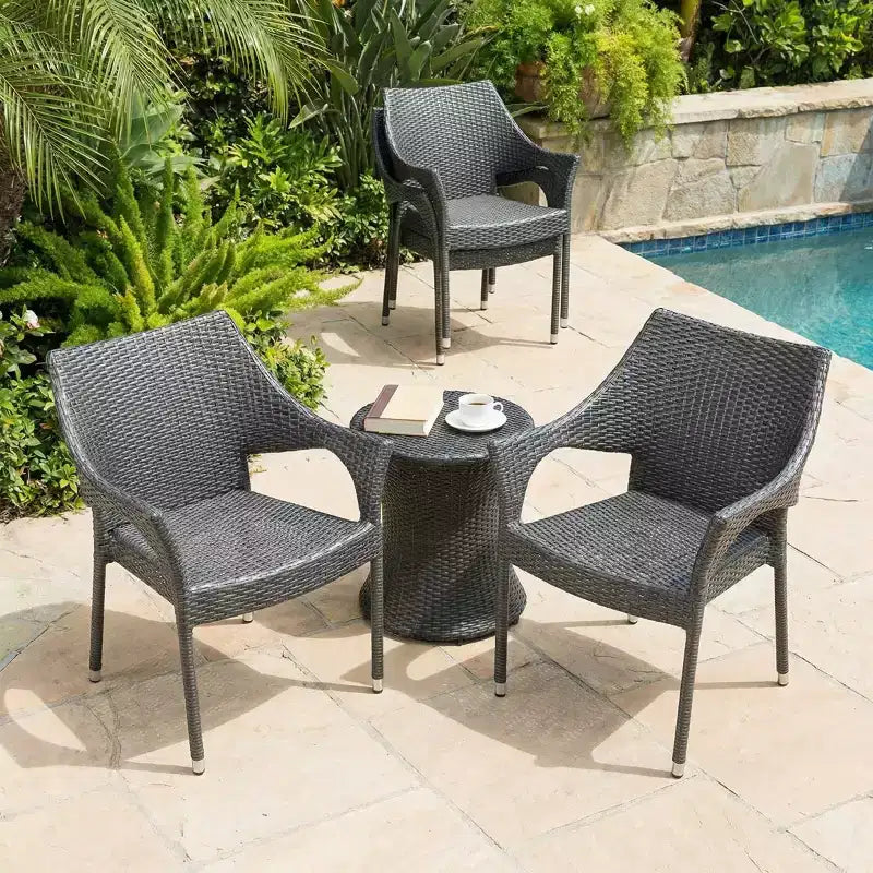 Outdoor PE Wicker Stacking Armchairs Set of 4, Weather-Resistant Patio Chairs with Iron Frame, Modern Balcony, Deck, and Garden Seating-Panipeachy