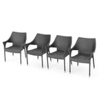 Outdoor PE Wicker Stacking Armchairs Set of 4, Weather-Resistant Patio Chairs with Iron Frame, Modern Balcony, Deck, and Garden Seating-Panipeachy