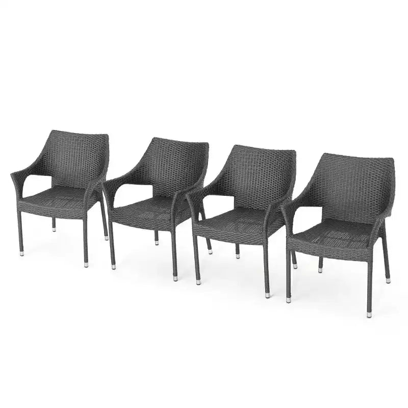Outdoor PE Wicker Stacking Armchairs Set of 4, Weather-Resistant Patio Chairs with Iron Frame, Modern Balcony, Deck, and Garden Seating-Panipeachy