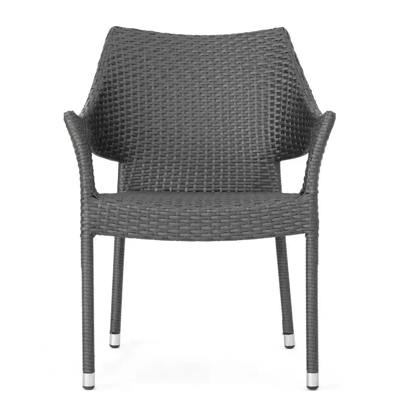 Outdoor PE Wicker Stacking Armchairs Set of 4, Weather-Resistant Patio Chairs with Iron Frame, Modern Balcony, Deck, and Garden Seating-Panipeachy