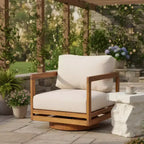 Outdoor Swivel Lounge Chair with Cushion, Acacia Wood Patio Accent Chair, Rotating Outdoor Seating for Backyard, Porch & Patio-Panipeachy