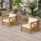 Set di 4 Poltrone da Esterno in Legno di Acacia con Cuscini, Sedie da Conversazione per Patio, Sedute da Esterno in Legno per Cortile, Terrazza e Giardino-Panipeachy